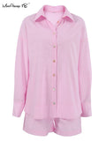 Yipinpay Loose Women's Homewear 2 Piece Sets Cotton Long Sleeve Sleepwear Female Casual Suits With Shorts Oversized Outfits