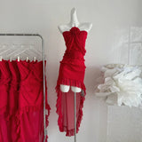 Yipinpay Summer Slim French Vintage Dress Women Evening Party Sexy Midi Dress Office Lady Causal Outwear Strap Dress Korean Fashion