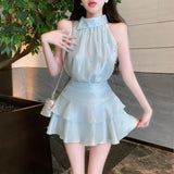 Yipinpay Woman Two Piece Set Sexy Elegant Crop Tank Tops Rhinestone Camis Slim Mini Skirts Summer Fashion Ladies Suits Chic