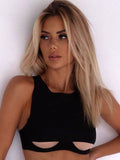 yipinpay Top Cut Out Tank Top Solid Slim Crop Top Women Basic Corset 90s Tops Sleeveless Baby Tee Summer Streetwear Y2K Clothes