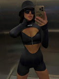 Yipinpay Chest Hollow Zipper Women One-pieces Jumpsuit Sexy Slim Solid Bodysuit 2023 Autumn Street Fashion Bottoming Clothing