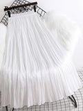 yipinpay Summer Thin Pleated Skirts Women 2023 New Stylish Luxury High Waist Korean Midi Faldas Plain Simple Swing A-line Skirt