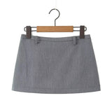 Yipinpay Y2K Low Waist Mini Skirt With Short Lining Women Gray Black Summer A Line Skirts Party