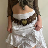 Yipinpay Women Y2K Retro Belt Vintage PU Leather Heart Sun Wide Cinch Belt Wide Belt for Dress Pants