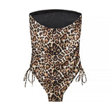 Yipinpay Sexy Women Side Drawstring Strapless Leopard Bodysuit Summer Romper Body Mujer Playsuit Tops