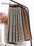 yipinpay Women Vintage New Fashion Skirt Elastic High Waist Pleated Leisure Retro Skirt Female Streetwear Luxury Faldas Clothes