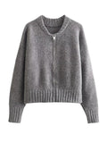 Yipinpay New Women Gray Knit Bomber Jacket Long Sleeve O Neck Female Autumn Winter Casual Coat