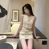 Yipinpay hot Girl Set Women's Summer o-Neck Sleeveless Top High Waist Wrapped Hip Short Skirt Two-piece Set fashion female clothes