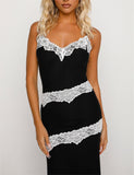Yipinpay Fashion Women Slip Dress Sleeveless V-Neck Lace Patchwork Summer Cocktail Dress Long Dress Skin-Friendly Hot Sale S M L