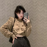 Yipinpay Thin Cutout Puff Sleeve White Twist Sweaters for Women 2023 Knitted Top Sueters Mujer Jumper Pullover Shirts Sweater