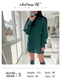 Yipinpay Green Shacket Oversize Shirts Women Dropped Shoulder Street Style Plaid Blouses Double Pockets Casual Loose Top 2023
