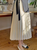 yipinpay Temperament V-neck Elegant Long Midi Dress Women Sashes Patchwork Full Sleeve Office Ladies A-line Dresses Vintage OL