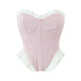 Yipinpay Sexy Women Sweet Patchwork Fish Bone Slim Fit Strapless Top Chic Party Summer Crop Top
