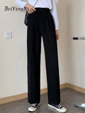 yipinpay Suit Pants for Women Elegant Slim Casual Loose Back Elastic Band Ladies Pants Korean Fashion Luxury Black Trousers