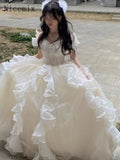 Yipinpay Princess Evening Dress for Women High end Light Luxury New Immortal Host Stage Performance Costume Long Fluffy Dress