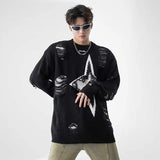 Yipinpay Men's Sweater Y2k Vintage Star Fringe Hole-breaking Pullover Loose Knitted Jumper Sweaters Fashion Mens Designer Clothes