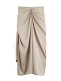 Yipinpay Knotted Long Skirt Women High Waist Skirt With Slit Ruched Elegant Skirts Woman Fashion 2023 Vintage Midi Split Skirt