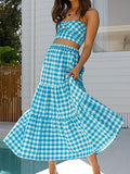 Yipinpay Womens Summer Skirt Boho Elastic Waist Pleated A-Line Flowy Layered Long Beach Skirt With Pockets Casual Street Style S-XL