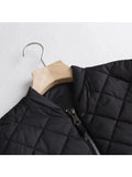 Yipinpay New Autumn Women Oversize Quilted Flight Jacket Vintage Black Long Sleeve Female Zipper Outerwear Loose Coat