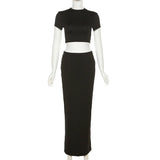 Yipinpay Women's Suit Short Crop T-Shirt And High Fanny Pack Hip Skirt Casual Sets Slim Lady Elegant Two-Piece Outfits