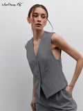 Yipinpay Gray Office Two Pieces Pants Suits Blazers Vest And Wide Leg Pants Women Sets Business Casual Ladies Outfits 2023