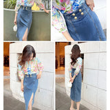 Yipinpay Skirts For Women Fashion 2024 New Y2k High Waist Blue Denim Skirt Female Casual Vintage Straight A-line Pencil Jeans Skirt