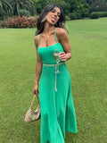 Yipinpay Backless Ribbed Maxi Dress For Women Summer New Holiday Party Stretch High Waist Bodycon Maternity Dresses Knit Sundress