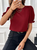 Yipinpay Women's Blouses Top 2024 Summer New Fashion Red O Neck Lantern Short Sleeve Streetwear Casual Black Shirts For Women Clothing