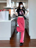Yipinpay Streetwear Denim Bagge Mom Jeans High Waist Fashion Jeans Woman Girls Wide Leg Pants Trousers Female Jean Femme