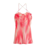 Yipinpay Pink Mini Dress Women Flower Backless Slip Dress Woman Summer Sexy Short Dresses For Women 2023 Beach Holiday Party Dress