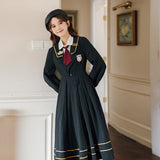 Yipinpay Sweet Autumn Women Pleated Dress JK Student Uniform Preppy Style Retro Embroidery Female Dresses 2023 HOT High Waist