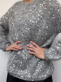 Yipinpay Sparkle Knit Tops Women Sequined Sweaters Long Sleeve O-neck Wram Jumper Tops Office Ladies Casual Loose Commute Pullover