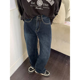 yipinpay Size Womens Jeans High Waist Straight Baggy Fashion Pants Streetwear Vintage Dark Blue Casual E Girl Wide Leg Denim Trouser