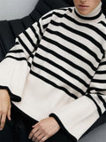 Yipinpay Winter Women¡¯s Long Sleeves Knit Sweater Turtleneck Striped Print Loose Pullover Tops 2024 New Autumn Oversized Sweater