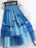 yipinpay Luxury Fashion Fairy Grunge Tutu Skirt Women Spell Color Charming Mesh Patchwork Long Tulle Skirts Chic Princess Skirt