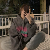 yipinpay Women's Grey Fashion Letter Printing Baggy Pullover Pocket Fleece Thicken Sweatshirt Lazy Casual Raglan Sleeves Hoodie Winter