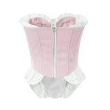 Yipinpay Sexy Women Sweet Patchwork Fish Bone Slim Fit Strapless Top Chic Party Summer Crop Top