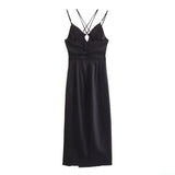 Yipinpay Cut Out Long Dress Women Black Backless Slip Dress Woman Ruched Sexy Summer Dresses For Women 2023 Evening Party Dresses