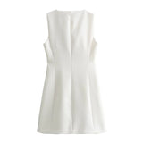 Yipinpay New Women Sleeveless Square Neck Tank White Dress Summer Office Ladies Mini Vestidos