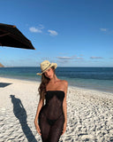 Yipinpay Knitted Maxi Strapless Beach Dress Bodycon Summer Black Hollow Out Sleeveless Party Dresses Sexy Club Backless New