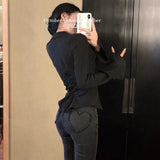 Yipinpay White Shirt Women Slim Waist Flare Sleeve Tops Blusas Mujer Spring Sexy Y2k Airycore Aesthetics Blouse 2023 Black Shirts