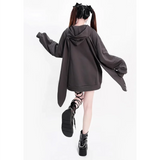 Yipinpay Hoodies Rabbit Ear Hooded Coat Women Top Autumn/Winter New Retro Spicy Girl Mid Length Oversized Sweatshirt Women Clothing