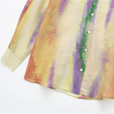 Yipinpay Tie Dye Long Shirt Women Semi Transparent Button Up Shirt Women Long Sleeve Top Female Loose Summer Blouses Woman 2023