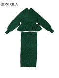 Yipinpay Winter Elegant Women's Skirt Sets Korean Long Sleeve Top High Waist Mid Length Knitted Dresses New Matching 2 Piece Sets