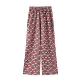 Yipinpay Flower Printed 2 Pieces Long Pant Sets For Women Elegant Short Sleeve Lace Up Shirt Wide Leg Trouser Summer Lady Outfits