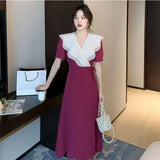 Yipinpay V Neck Large Lapel Ruffle Slim High Waist Short Sleeve Dress Women Vestidos A Line One Piece Lace Up Summer Dress