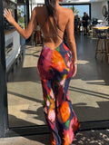 Yipinpay MO Elegant Tie Dye Floral Chiffon Dress Summer Sexy Women Backless Lace Bodycon See Through 2023 Beach Party Vestidos