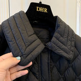 Yipinpay Women's Black Parkas Turn Down Collar Argyle Jacket Pocket Autumn Winter Plaid Coat Chaquetas Mujer Roupas Femininas Jaqueta