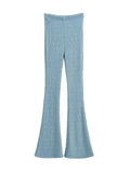 Yipinpay Solid Knitted High Waist Flare Pants For Women Ribbed Casual Leggings Female Stretchy Bodycon Trousers Fashion Streetwear