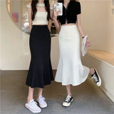 Yipinpay High Waist Wrap Hip Black Fishtail Skirt Women Long Korean Office Lady Elegant Faldas Mujer Moda 2023 Fall Mermaid